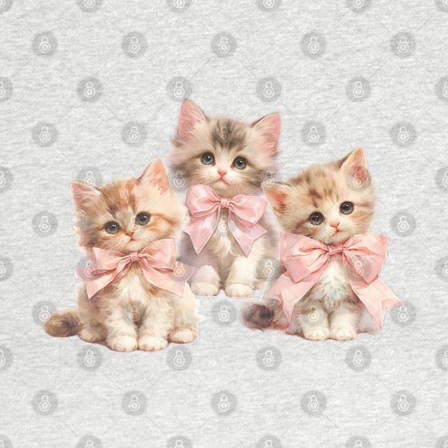 Coquette Cute Kittens with Pink Bows by Mind Your Tee